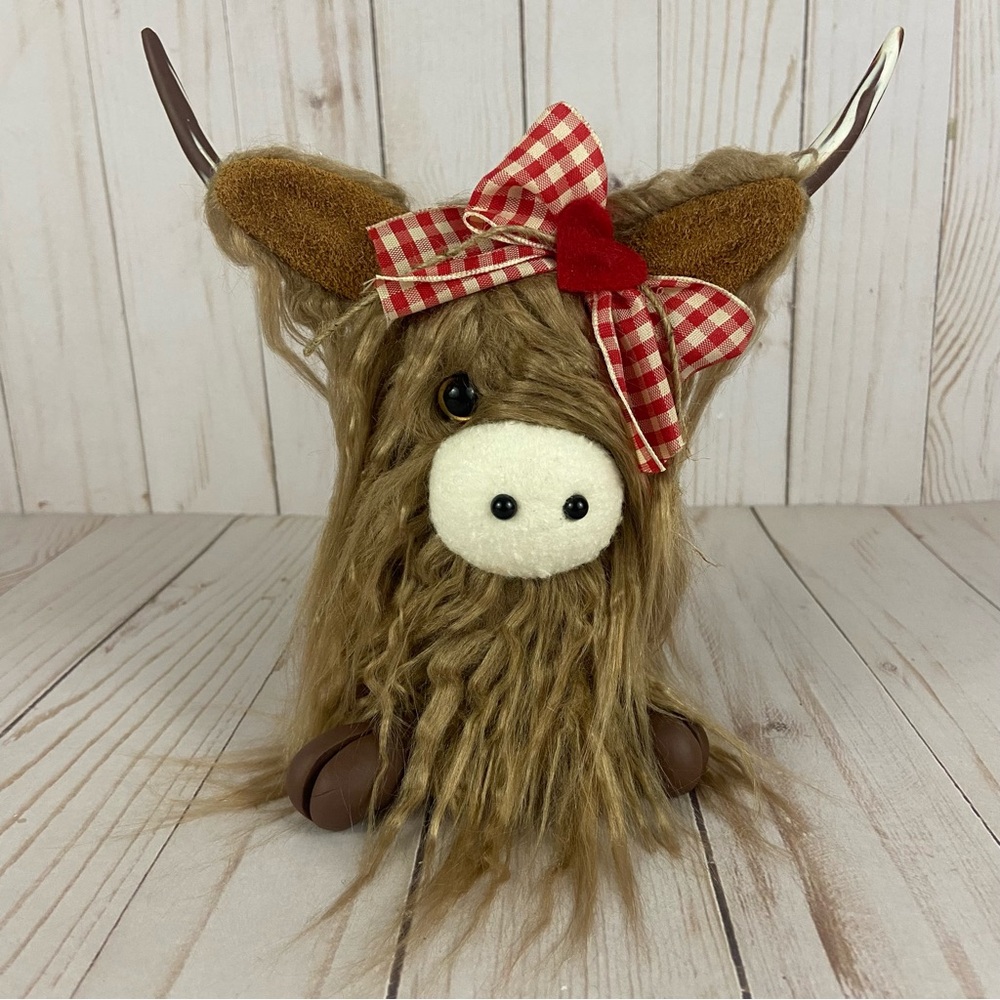 Highland Cow Gnome Valentine Red Heart Caramel Brown Handmade Farmhouse Decor